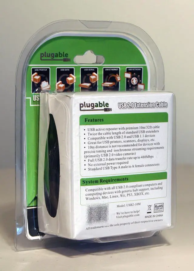 Alt view image 4 of 9 - Plugable 10 Meter (32 Foot) USB 2.0 Active Extension Cable Type A Male to A Female - Driverless