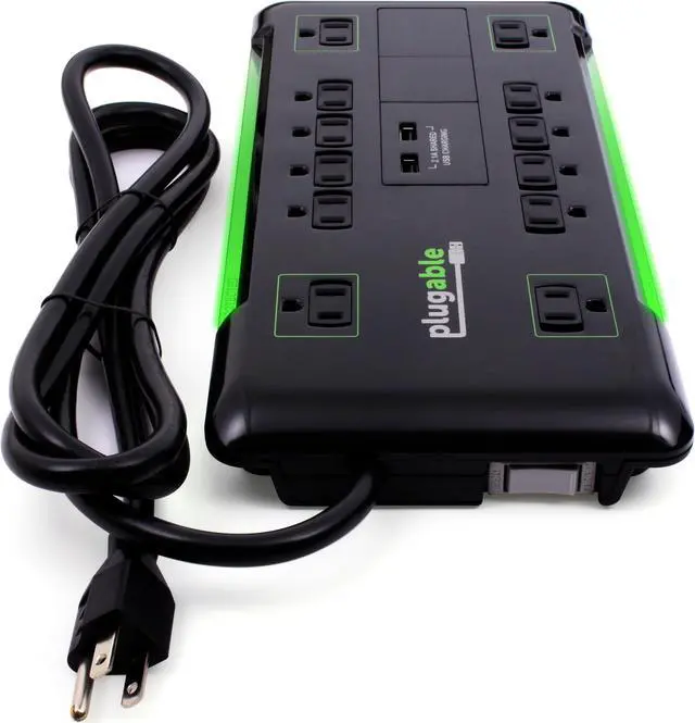 Alt view image 2 of 19 - Plugable Surge Protector Power Strip - 12-Outlet, 2-Port USB, 6ft (1.8m)