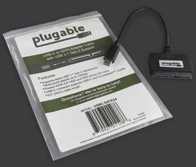 Alt view image 5 of 12 - Plugable SATA Adapter Cable - USB-C to SATA, 6in (15cm)