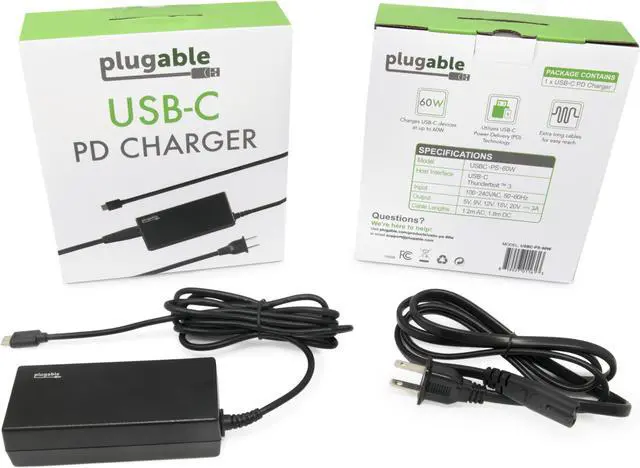 Alt view image 7 of 14 - Plugable USB-C Chromebook Charger Replacement, 60W Type C Charger for Laptops, Compatible with USB-C Google Chromebooks including Samsung, HP, Dell, Lenovo, Acer, Asus