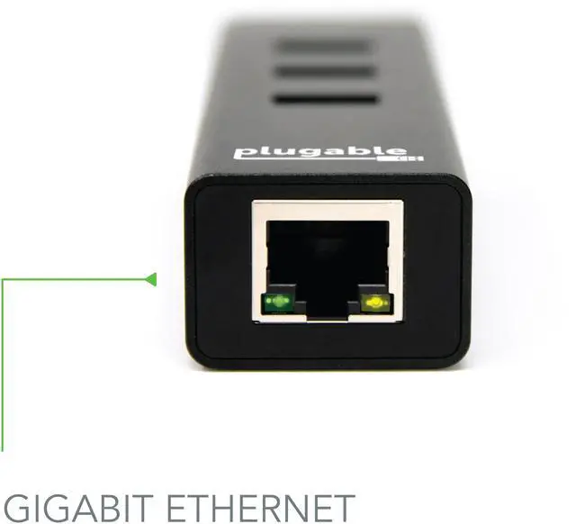Alt view image 3 of 18 - Plugable USB Hub with Ethernet, 3 port USB 3.0 Bus Powered Hub with Gigabit Ethernet Compatible with Windows, MacBook, Linux, Chrome OS, Includes USB C and USB 3.0 Cables