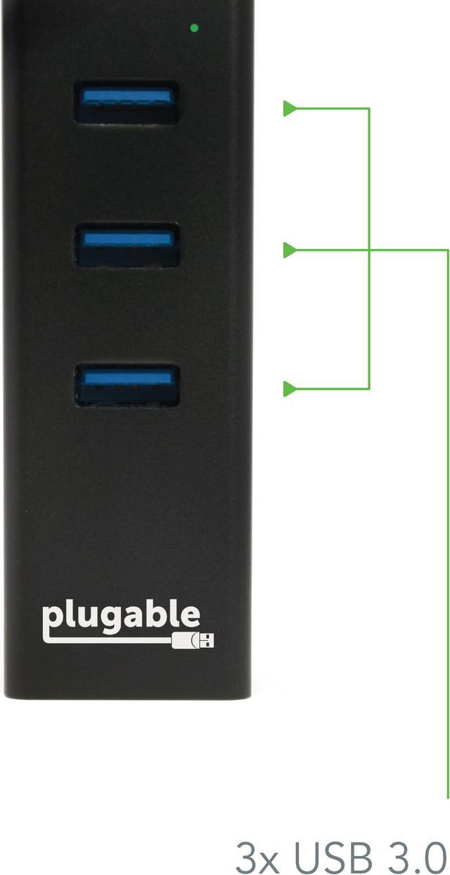 Plugable Hub USB con Ethernet, 3 puertos USB 3.0 alimentado por bus Hub con  Gigabit Ethernet compatible con Windows, MacBook, Linux, Chrome OS