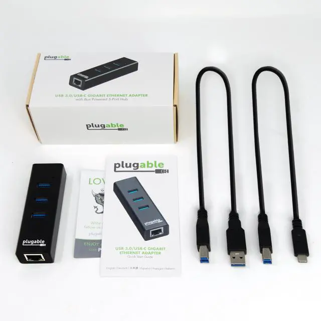 Alt view image 8 of 18 - Plugable USB Hub with Ethernet, 3 port USB 3.0 Bus Powered Hub with Gigabit Ethernet Compatible with Windows, MacBook, Linux, Chrome OS, Includes USB C and USB 3.0 Cables