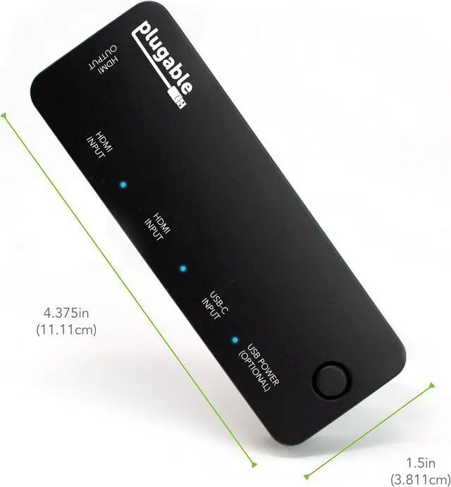 Alt view image 4 of 7 - Plugable HDMI 2.0 and USB-C 3 Port Switch with 2 HDMI and 1 USB-C Inputs and Single HDMI 2.0 Output (Supports 2x HDMI 2.0 4K@60Hz Sources and 1x USB C or Thunderbolt 3 Source)