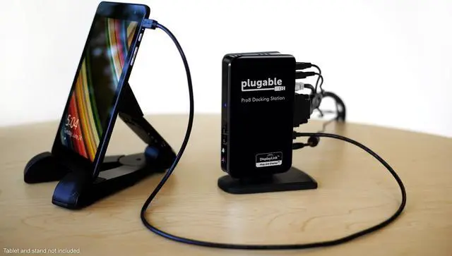 Alt view image 3 of 6 - Plugable Pro8 Charging & USB Docking Station for Select Windows Tablets - Simultaneously Charges & Adds Extended Display Output, 3.5mm Audio in/Out, 10/100 Ethernet, and 4 2.0 USB Ports