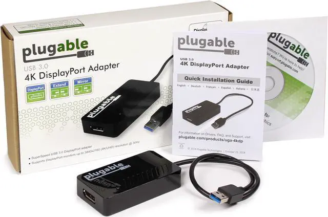 Alt view image 5 of 9 - Plugable USB 3.0 to DisplayPort 4K UHD Video Graphics Adapter for Multiple Monitors up to 3840x2160 Supports Windows 11,10, 8.1, 7, and macOS