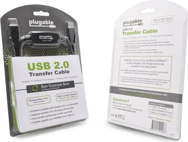 Alt view image 3 of 13 - Plugable USB Transfer Cable, Unlimited Use, Transfer Data Between 2 Windows PC's, Compatible with Windows 11, 10, 7, XP, Bravura Easy Computer Sync Software Included