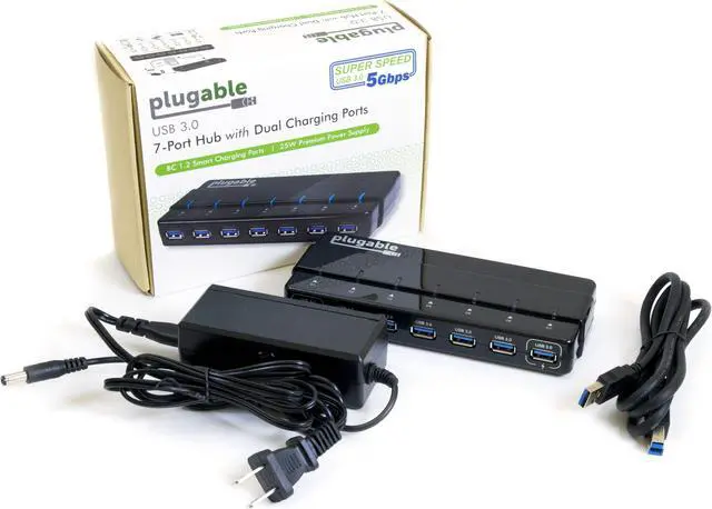 Alt view image 4 of 5 - Plugable USB Hub with Charging - USB 3.0, 7-Port, 25W