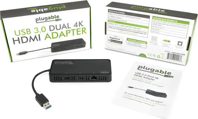Alt view image 7 of 8 - Plugable DisplayLink 4K Dual Monitor Adapter with Ethernet - USB 3.0 to HDMI 2.0
