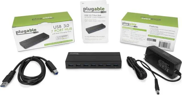 Alt view image 4 of 14 - Plugable 7-Port USB 3.0 Hub with 36W Power Adapter