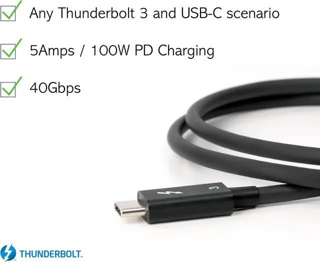 Alt view image 4 of 7 - Plugable Thunderbolt 3 Cable 40Gbps Supports 100W (20V, 5A) Charging, 2.6ft / 0.8m USB C Compatible [Thunderbolt 3 Certified] - Driverless