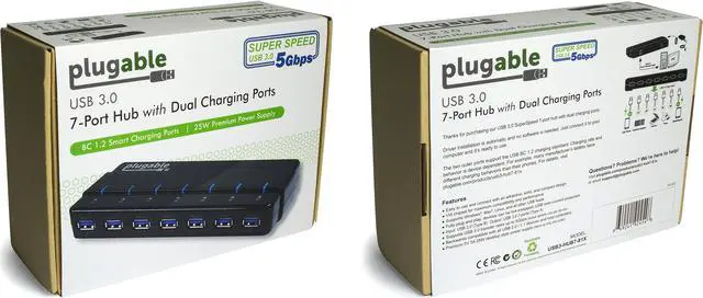 Alt view image 5 of 5 - Plugable USB Hub with Charging - USB 3.0, 7-Port, 25W