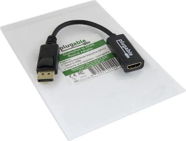 Alt view image 3 of 6 - Plugable DisplayPort to HDMI Passive Adapter (Supports Windows and Linux Systems and Displays up to 4K UHD 3840x2160@30Hz)