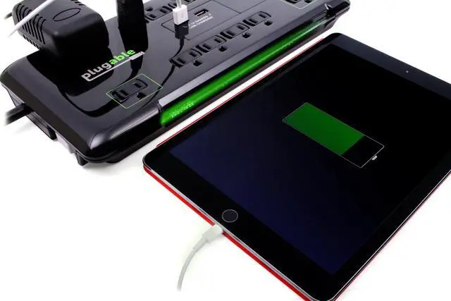 Alt view image 4 of 19 - Plugable Surge Protector Power Strip - 12-Outlet, 2-Port USB, 6ft (1.8m)