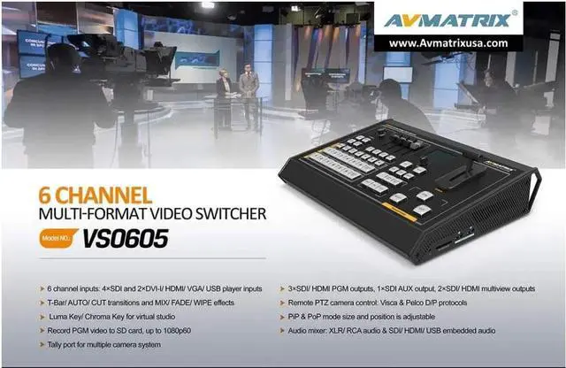 Main image of AVMATRIX VS0605 6CH SDI/HDMI Multi-Format Video Switcher Multiformat Input:SD, HD,FHD