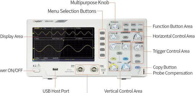 Alt view image 4 of 6 - OWON SDS1102 2-Channel Digital Oscilloscope 100MHZ Digital Oscilloscope Kit for Electronic Circuit Debugging,Design and Manufacture, Education and Training, Automobile Maintenance and Testing