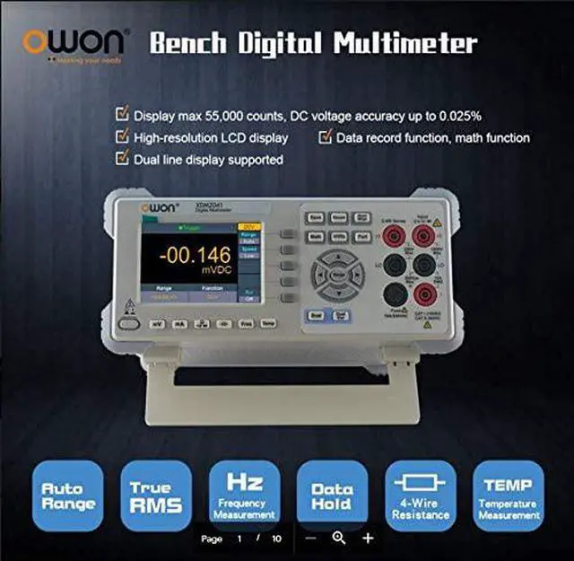 Alt view image 4 of 7 - OWON XDM2041 Digital Multimeter AC DC Current Voltage 3.7in Screen True RMS 55000 Counts Two-Line Display Desktop Type