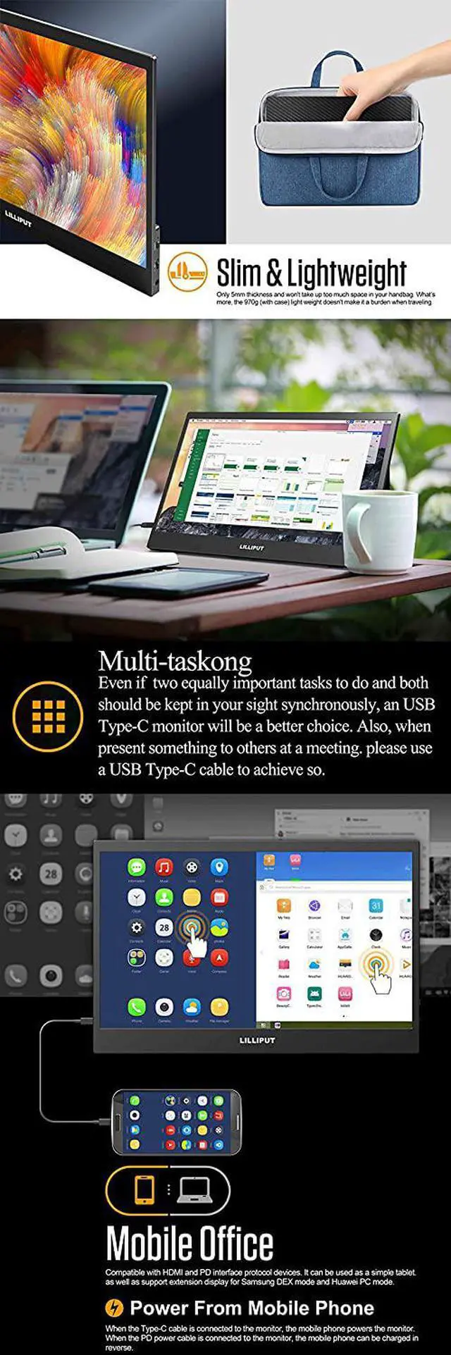 Alt view image 3 of 3 - Lilliput UMTC-1400 Portable Ultrathin 14 inch Touch Screen USB Type C Gaming Monitor for PS4 Laptop Phone Xbox Switch Pc