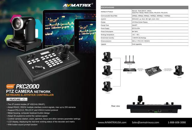 Alt view image 2 of 3 - AVMATRIX PKC2000 Network 4D Joystick for PTZ Camera Keyboard Controller