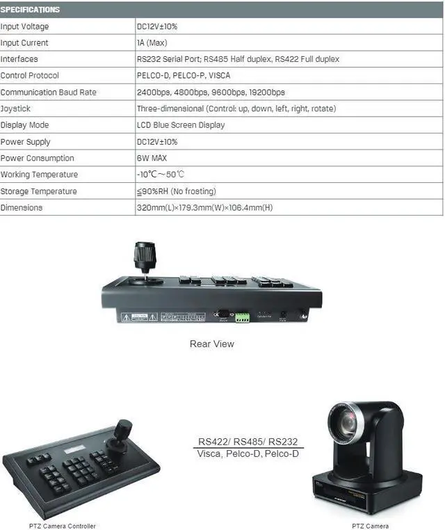 Alt view image 4 of 7 - AVMATRIX PKC1000 3D Joystick PTZ Camera Keyboard Controller RS-232/422/485 Communication