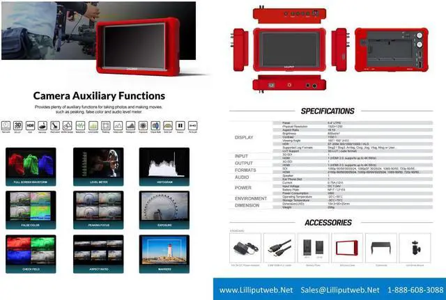 Alt view image 5 of 10 - LILLIPUT On-Camera Monitor FS5 5.4 inch 60HZ 4K HDMI 2.0 3G 3D-LUT Waveform SDI Video Assist 1920x1200 Full HD with Silicone Case