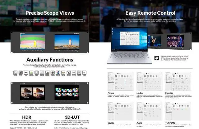 Alt view image 6 of 7 - LILLIPUT Dual Rackmount Monito 7" RM-7029S 3-RU Rackmount Monitor with 3G-SDI /HDMI 2.0 Scope View Support up to 1080p 60Hz SDI and 2160p 60Hz HDMI Video
