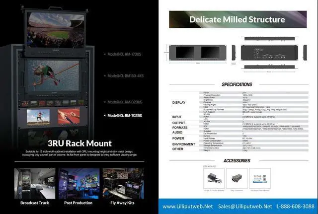 Alt view image 7 of 7 - LILLIPUT Dual Rackmount Monito 7" RM-7029S 3-RU Rackmount Monitor with 3G-SDI /HDMI 2.0 Scope View Support up to 1080p 60Hz SDI and 2160p 60Hz HDMI Video