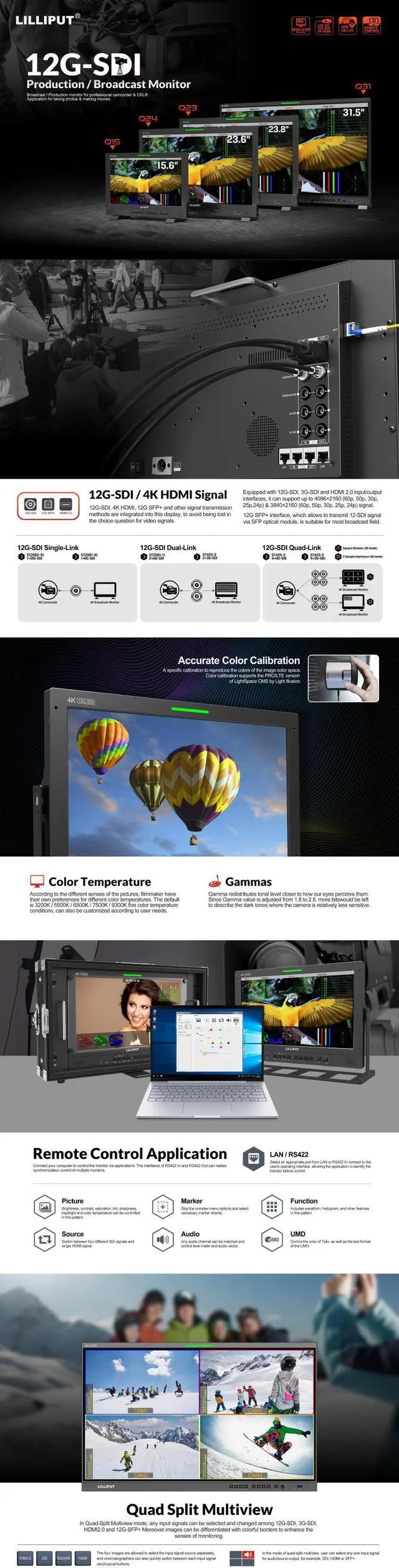 Alt view image 5 of 5 - LILLIPUT Q24-VBP 10bit 23.6 inch 12G-SDI Professional Broadcast Production Studio Monitor 12G SDI and 12G-SFP Fiber Optic Input with V Mount Plate