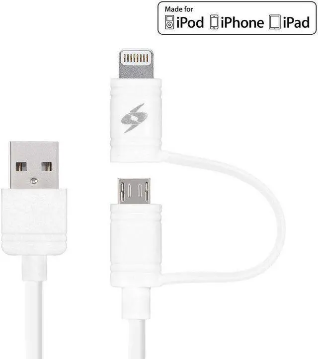 Alt view image 7 of 13 - Amzer MFi Certified Lightning to Micro USB Sync & Charge Cable (3.2 Feet/ 1 Meter) - White
