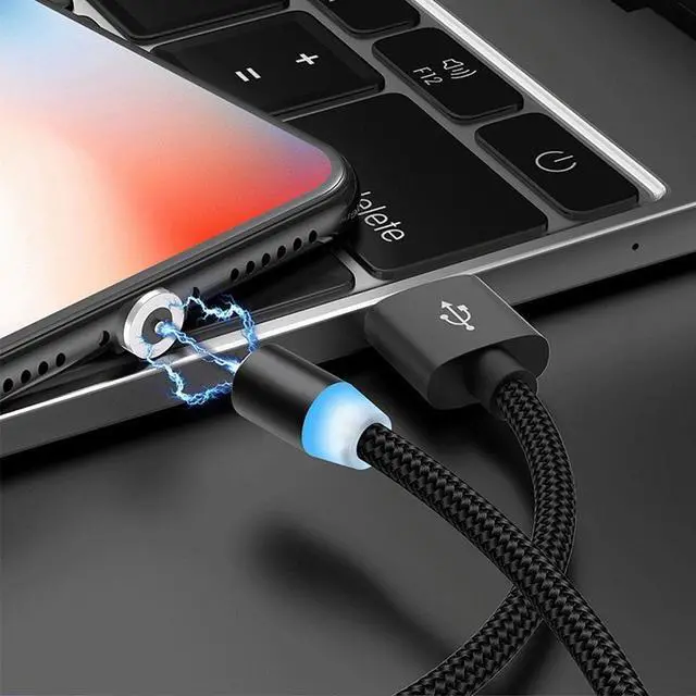 Alt view image 2 of 7 - 2 in 1 USB to Micro USB + Type-C / USB-C Magnetic Metal Joint Nylon Braided Charging Cable, Length - 1m - Black