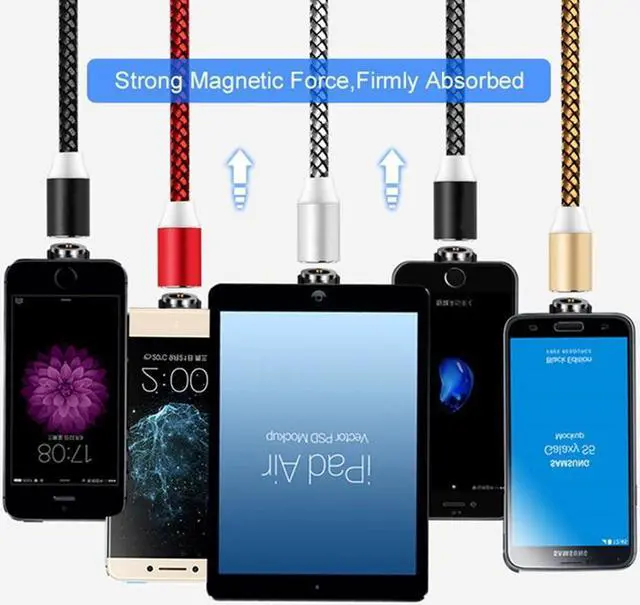 Alt view image 6 of 7 - 2 in 1 USB to Micro USB + Type-C / USB-C Magnetic Metal Joint Nylon Braided Charging Cable, Length - 1m - Black