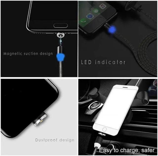 Alt view image 5 of 7 - 2 in 1 USB to Micro USB + Type-C / USB-C Magnetic Metal Joint Nylon Braided Charging Cable, Length - 1m - Black