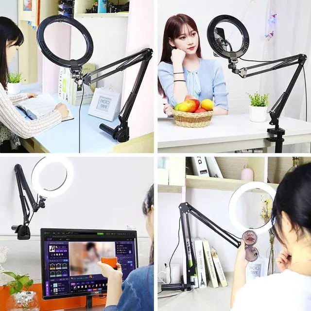 Alt view image 2 of 7 - AMZER Live Broadcast Kits Desktop Arm Stand USB 3 Modes Dimmable Dual Color Temperature LED + 7.9 inch 20cm Ring Curved Light with Phone Clamp - pack of 3