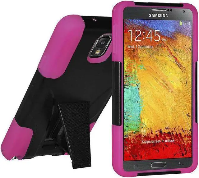 Alt view image 3 of 7 - amzer amz96633 amzer double layer hybrid case cover with kickstand for samsung galaxy note 3 smn900, samsung galaxy note 3 smn9005  skin  retail packaging  black/hot pink