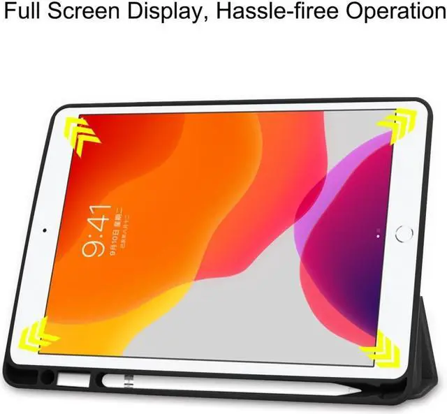 Alt view image 4 of 7 - AMZER Texture Horizontal 3-Fold Flip Leather Case With Pen Slot & Sleep/ Wake-up Function for Apple iPad 10.2/iPad 8th Generation 10.2 inch - Black