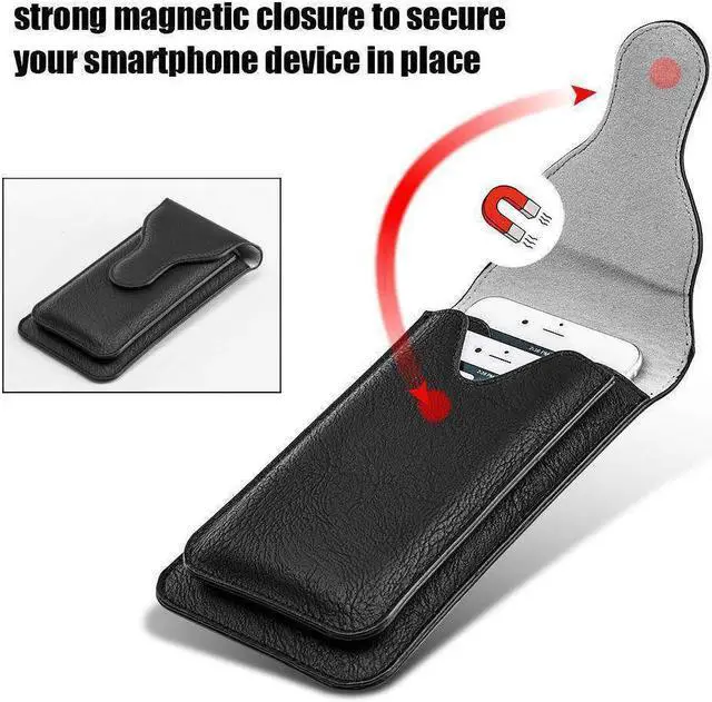 Alt view image 3 of 6 - Universal Vertical Dual Phone Holder Leather Pouch - Black