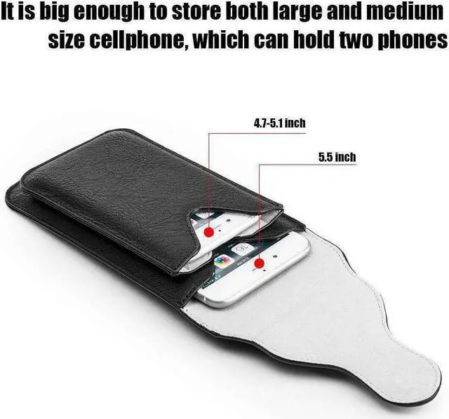Alt view image 6 of 6 - Universal Vertical Dual Phone Holder Leather Pouch - Black