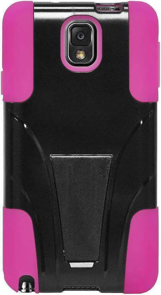 Alt view image 4 of 7 - amzer amz96633 amzer double layer hybrid case cover with kickstand for samsung galaxy note 3 smn900, samsung galaxy note 3 smn9005  skin  retail packaging  black/hot pink