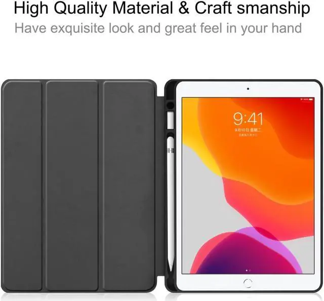 Alt view image 7 of 7 - AMZER Texture Horizontal 3-Fold Flip Leather Case With Pen Slot & Sleep/ Wake-up Function for Apple iPad 10.2/iPad 8th Generation 10.2 inch - Black