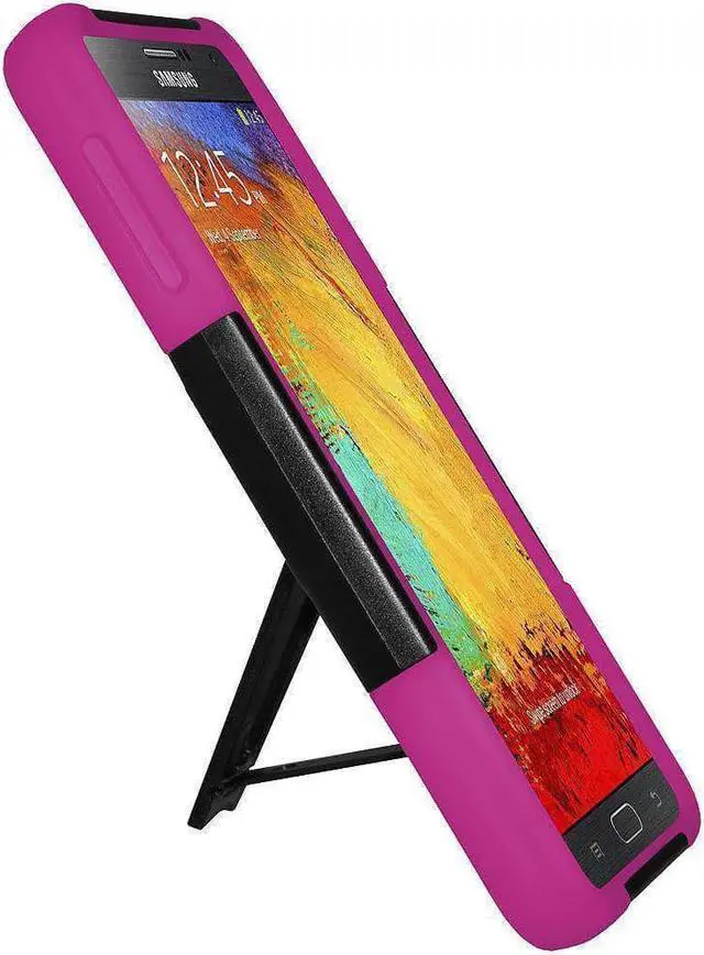Alt view image 6 of 7 - amzer amz96633 amzer double layer hybrid case cover with kickstand for samsung galaxy note 3 smn900, samsung galaxy note 3 smn9005  skin  retail packaging  black/hot pink