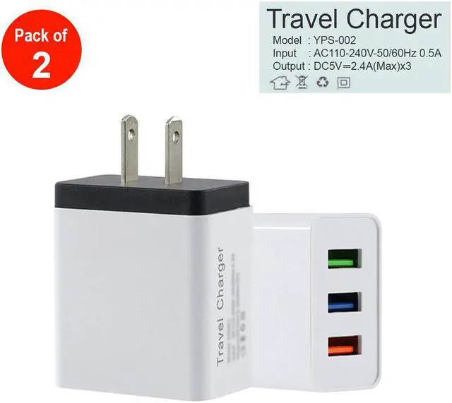 Main image of 2A Metal Circle 3 USB Wall Charger AC Power Adapter - pack of 2