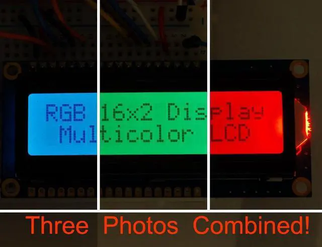 Main image of RGB backlight positive LCD 16x2 + extras (black on RGB)