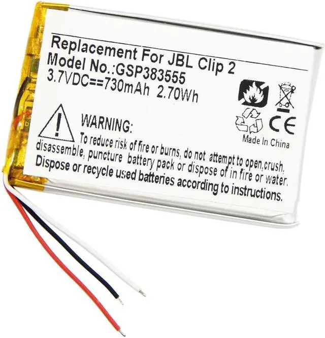 Alt view image 3 of 5 - 730mAh GSP383555 Battery Replacement Compatible with JBL Clip 2 Waterproof Portable Bluetooth Speaker with Installation Tools