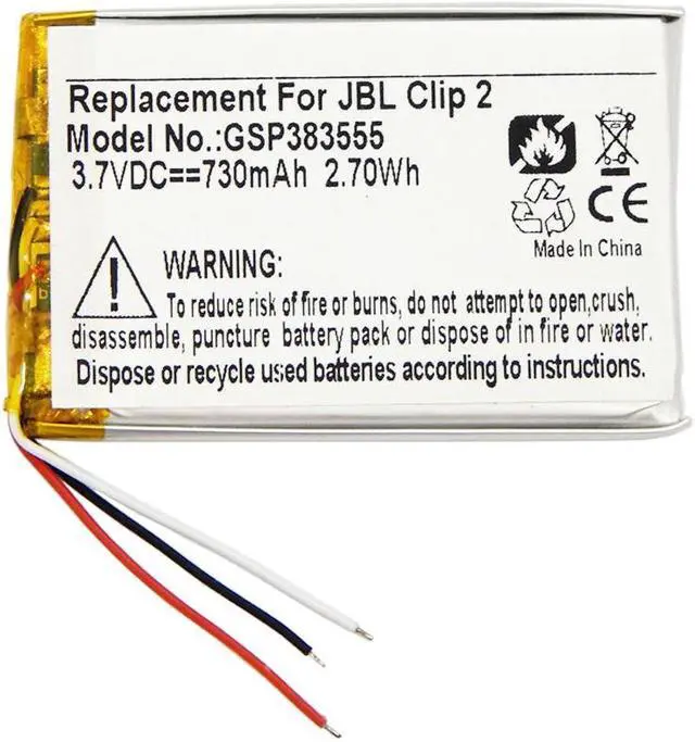 Alt view image 2 of 5 - 730mAh GSP383555 Battery Replacement Compatible with JBL Clip 2 Waterproof Portable Bluetooth Speaker with Installation Tools