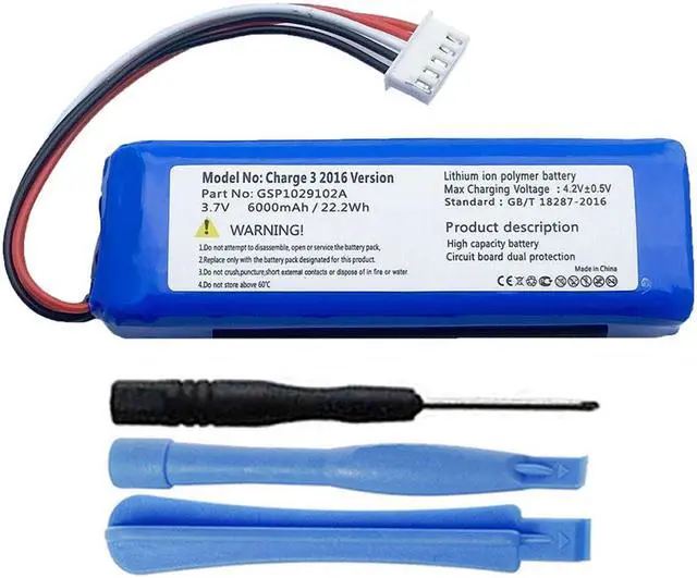Main image of 6000mAh GSP1029102A Battery Replacement Compatible with JBL Charge 3 2016 Waterproof Bluetooth Speaker