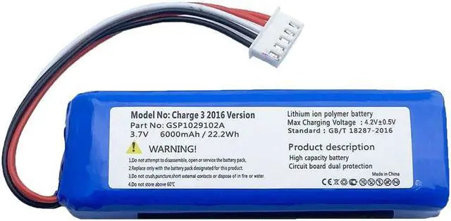 Alt view image 2 of 5 - 6000mAh GSP1029102A Battery Replacement Compatible with JBL Charge 3 2016 Waterproof Bluetooth Speaker