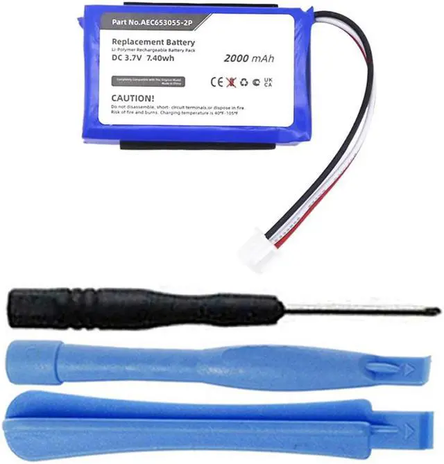 Main image of 2000mAh AEC653055-2P Replacement Battery Compatible with JBL Flip 2 (2013) Portable Bluetooth Speaker with Installation Tools - 3 Pin Connector