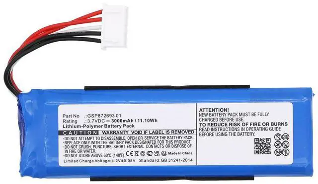 Alt view image 2 of 6 - 3000mAh GSP872693 01 Battery Replacement Compatible with JBL Flip 4 and Flip 4 Special Edition Waterproof Portable Bluetooth Stereo Speaker