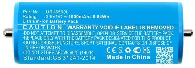 Alt view image 2 of 4 - 1900mAh UR18500Y, UR18500L, 81377206 Battery Replacement Compatible with Select Braun Series 5, Series 7, Series 8, Series 9 and Pulsonic Electric Shavers