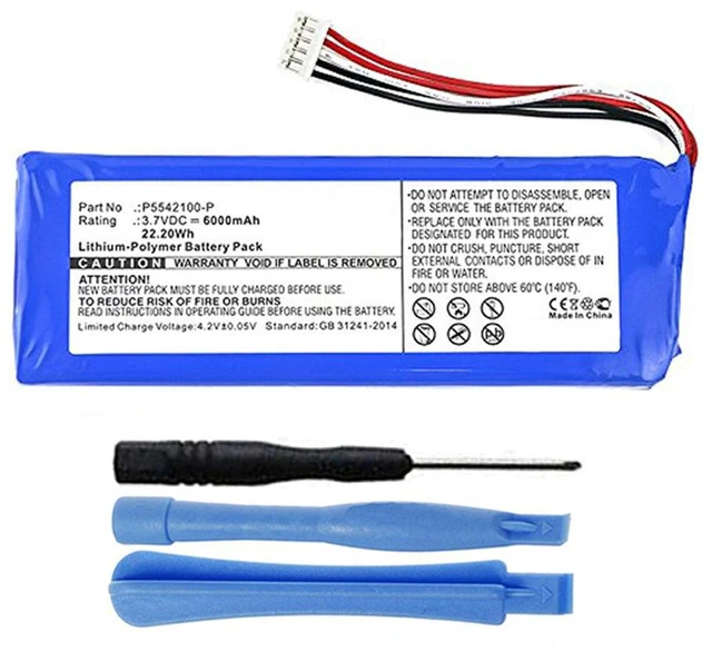 Main image of 6000mAh P5542100-P, 5542110P Battery Replacement Compatible with JBL Pulse 2, JBL Pulse 3 Waterproof Bluetooth Speaker with Installation Tools.